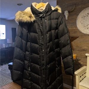 Polo Ralph Lauren Black Puffer Coat with Faux Fur Trim